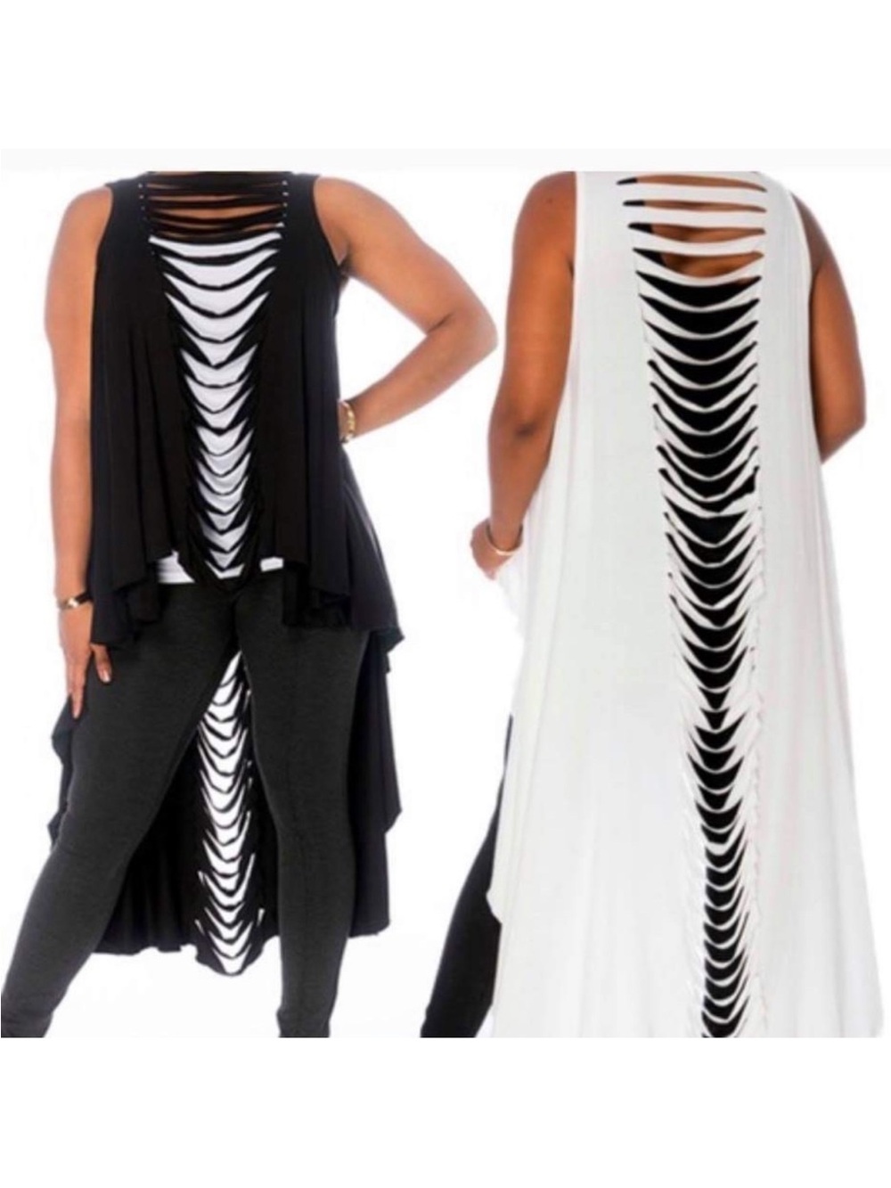 Asymmetrical Black Sleeveless Draped Vest with Strappy Front - Picture 3 of 3
